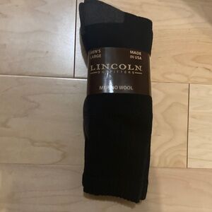 Lincoln Outfitters 2 Pairs Black Merino Wool Socks Size Large
